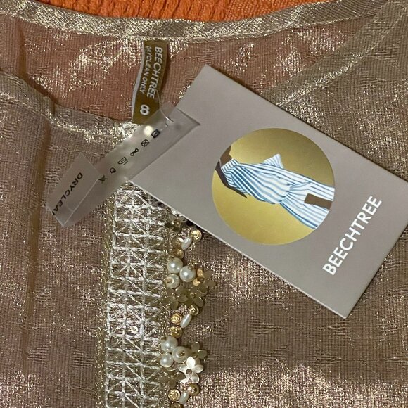 NWT Beechtree Gold Kurta with Embroidered and Sequined Sleeves and Neckline 8 - Picture 5 of 9